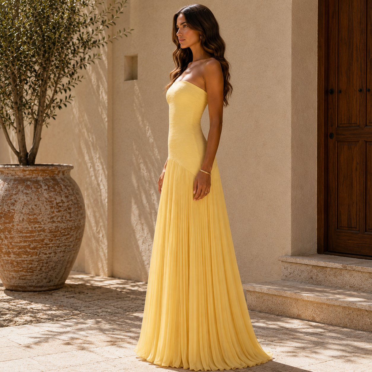 Vestido con diseño de hombros al descubierto