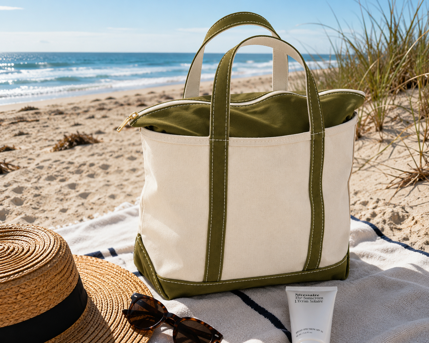 Bolsa de Playa de Lona – Tote con Cierre para Mujeres