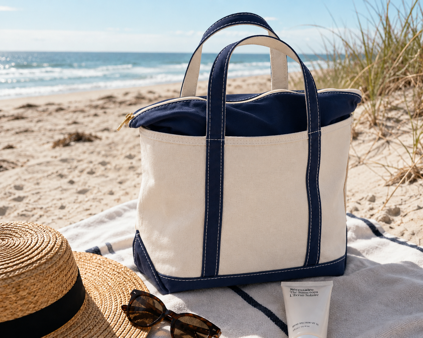 Bolsa de Playa de Lona – Tote con Cierre para Mujeres