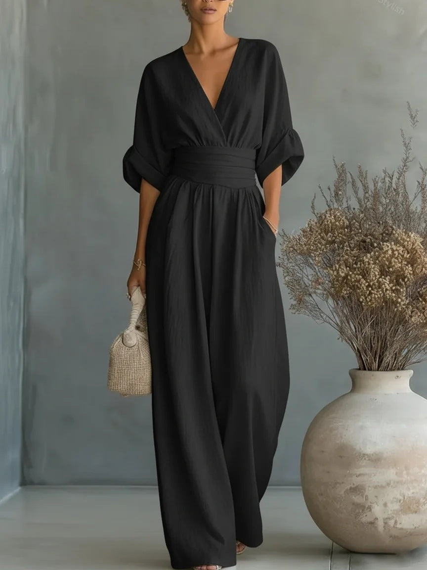 Ropa Elegante en V, Espalda Descubierta y Mangas Fluidas - Maison Claire et Sylvie