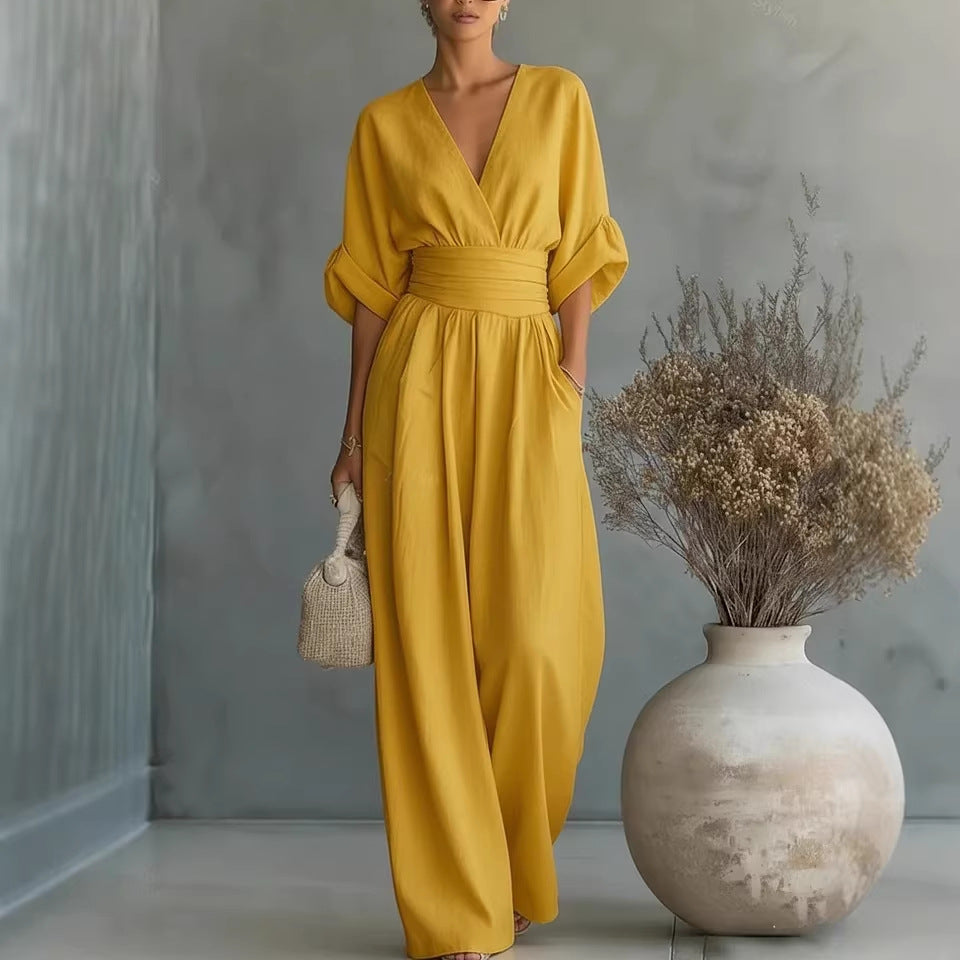 Ropa Elegante en V, Espalda Descubierta y Mangas Fluidas - Maison Claire et Sylvie