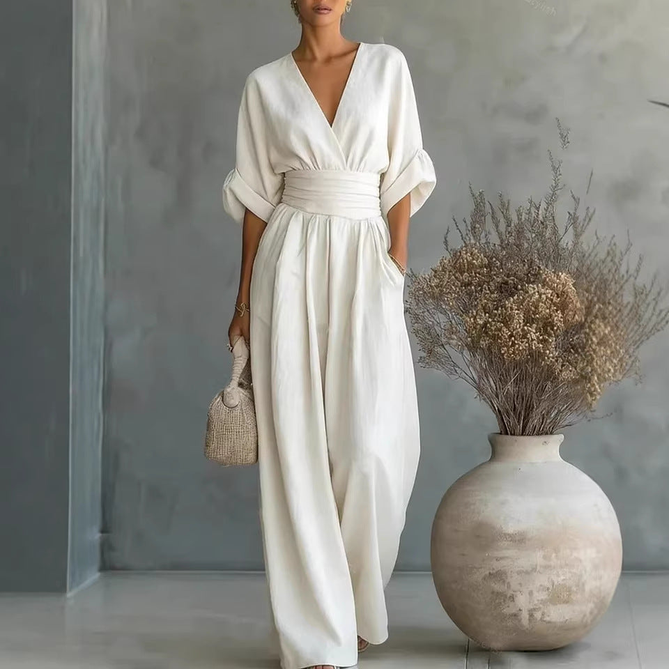Ropa Elegante en V, Espalda Descubierta y Mangas Fluidas - Maison Claire et Sylvie