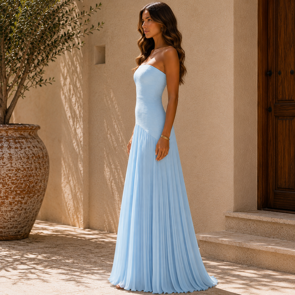 Vestido con diseño de hombros al descubierto