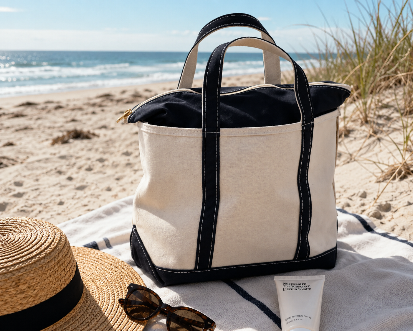 Bolsa de Playa de Lona – Tote con Cierre para Mujeres