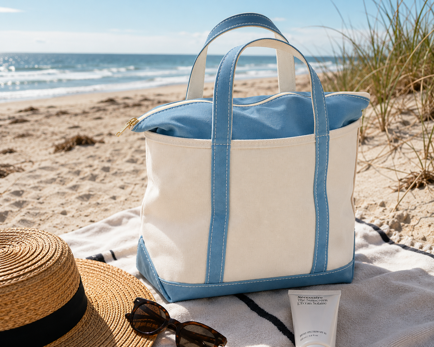 Bolsa de Playa de Lona – Tote con Cierre para Mujeres