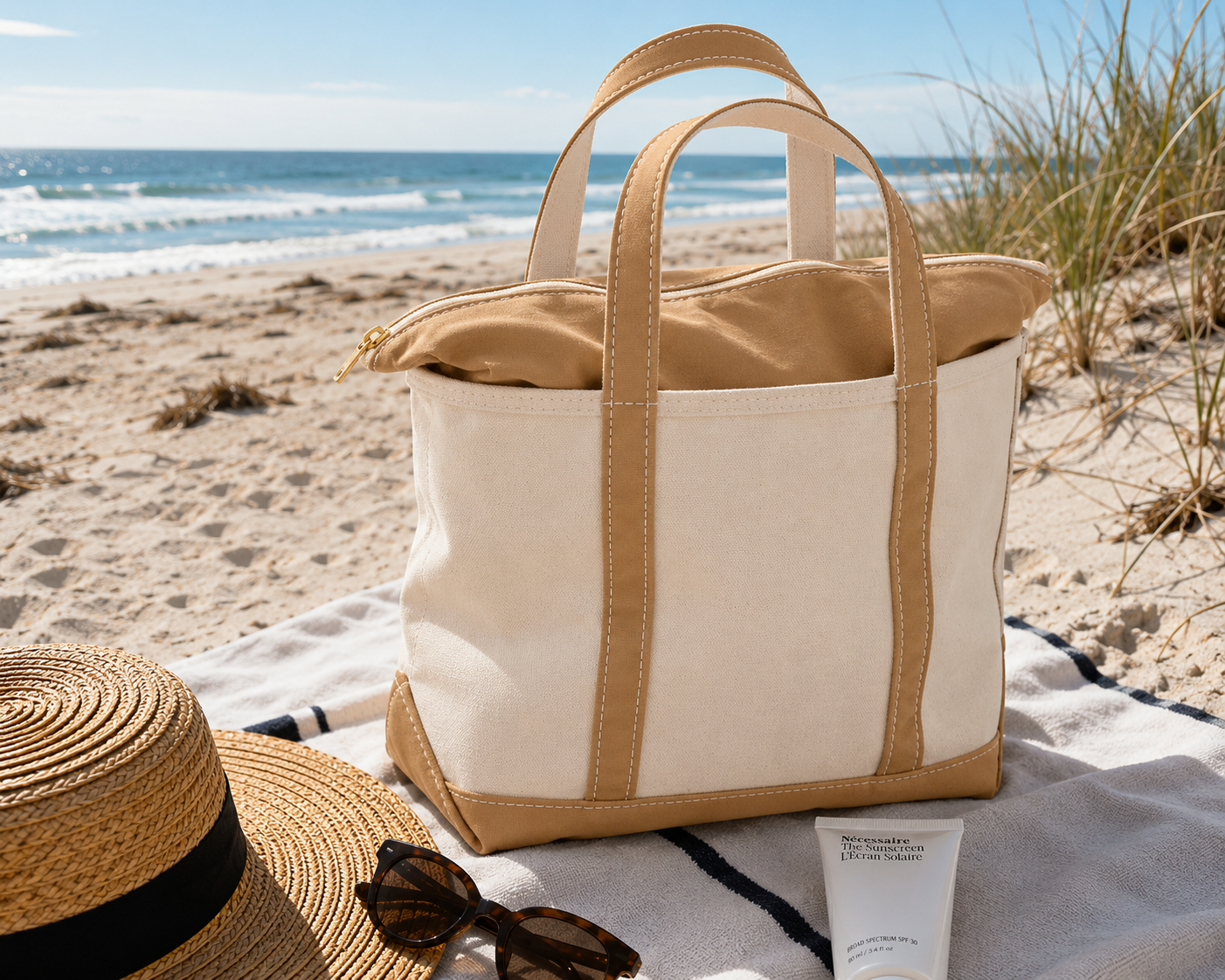 Bolsa de Playa de Lona – Tote con Cierre para Mujeres