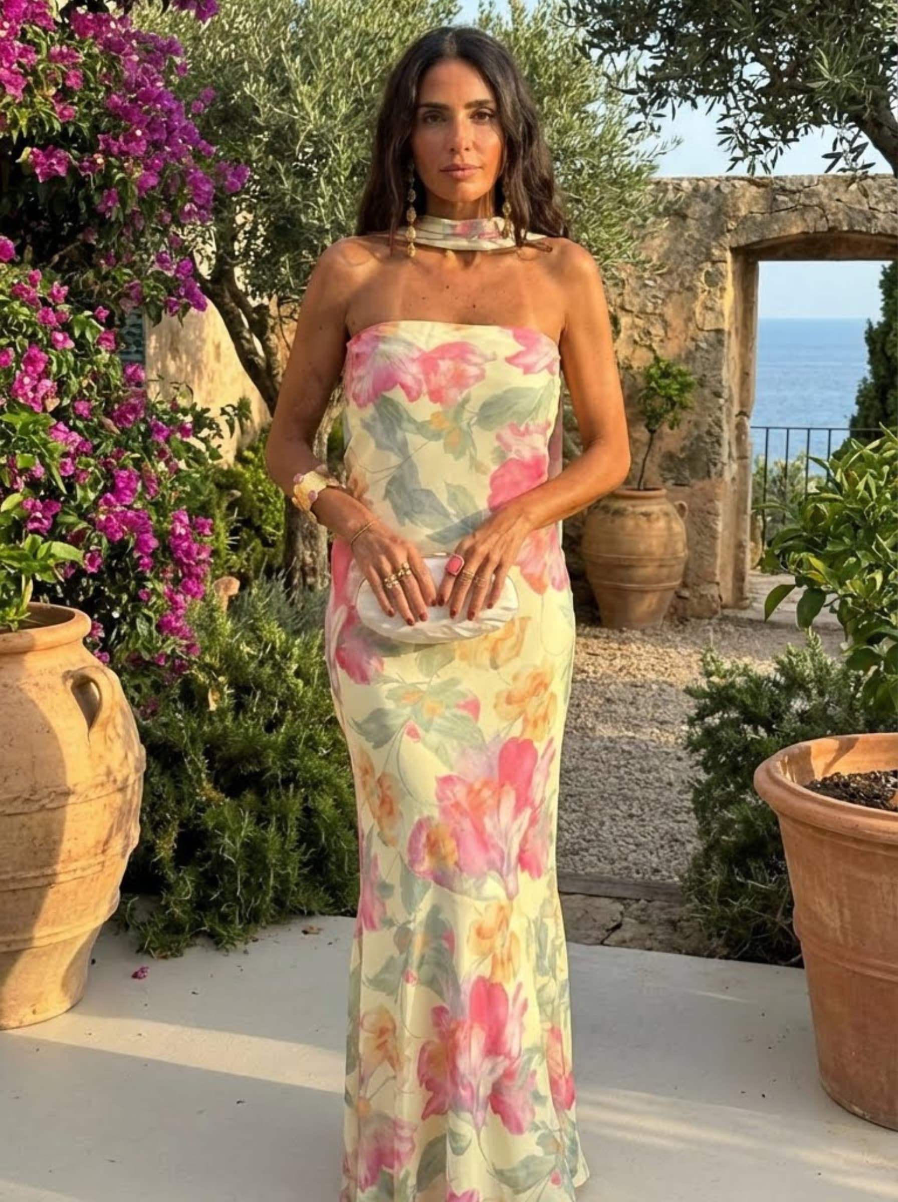 Vestido Largo Floral Sin Tirantes