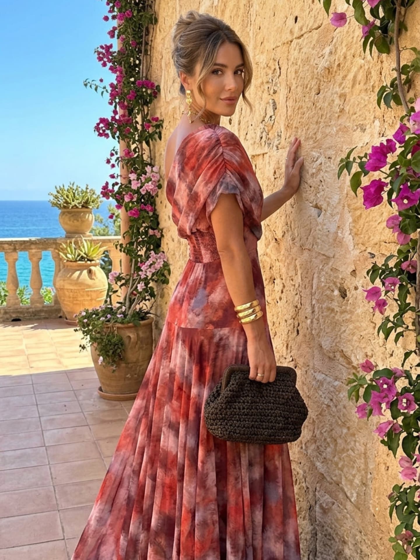Vestido Largo Off-Shoulder en Acuarela