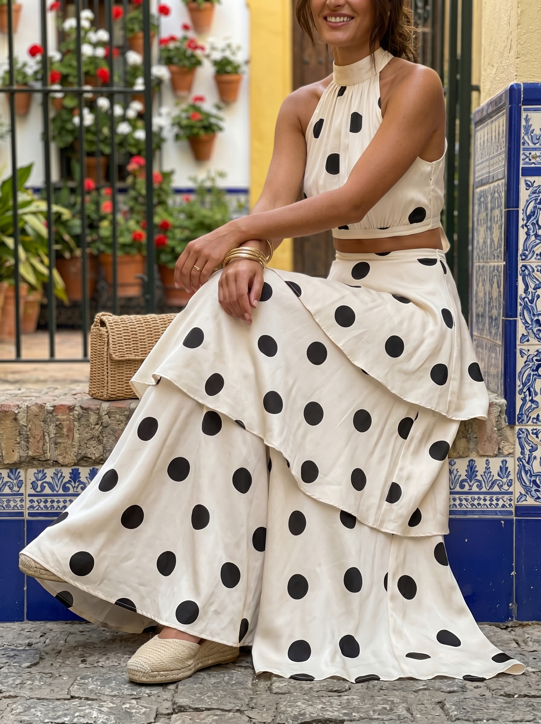 Conjunto de Top de Lunares y Falda Larga