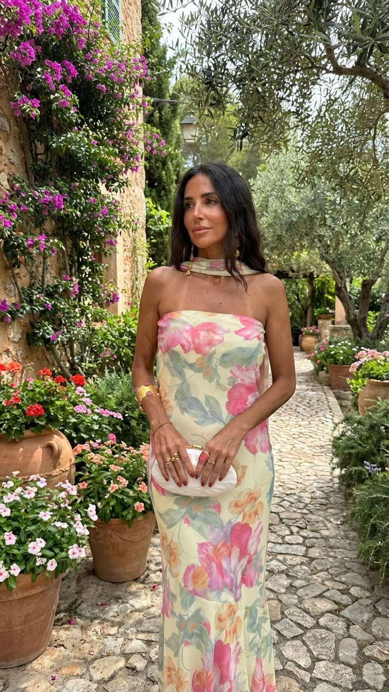 Vestido Largo Floral Sin Tirantes