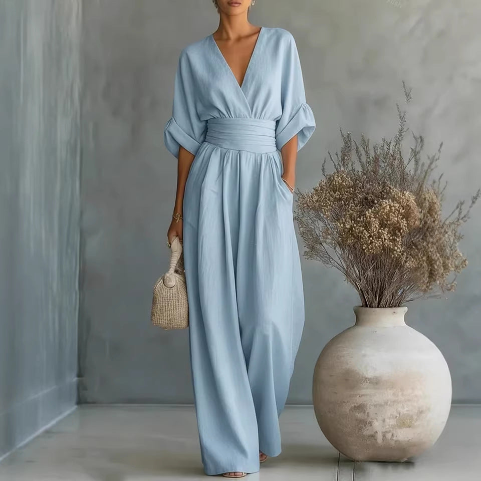 Ropa Elegante en V, Espalda Descubierta y Mangas Fluidas - Maison Claire et Sylvie
