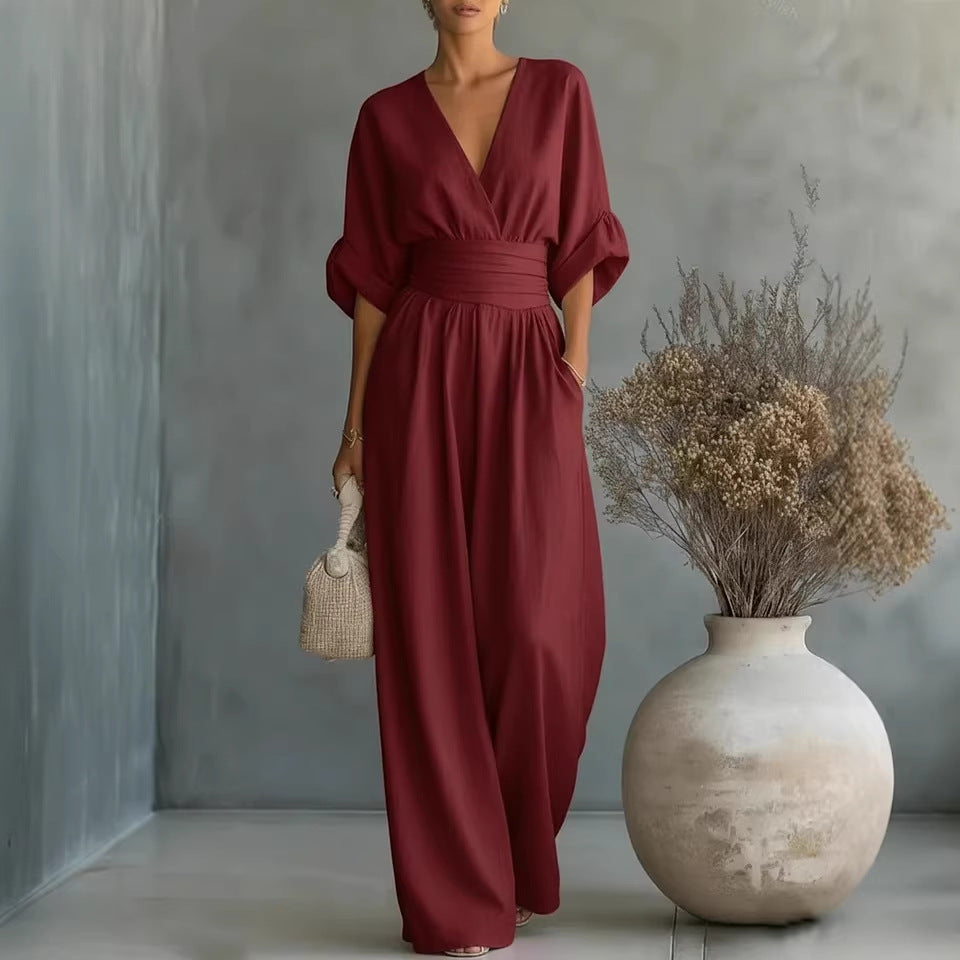 Ropa Elegante en V, Espalda Descubierta y Mangas Fluidas - Maison Claire et Sylvie