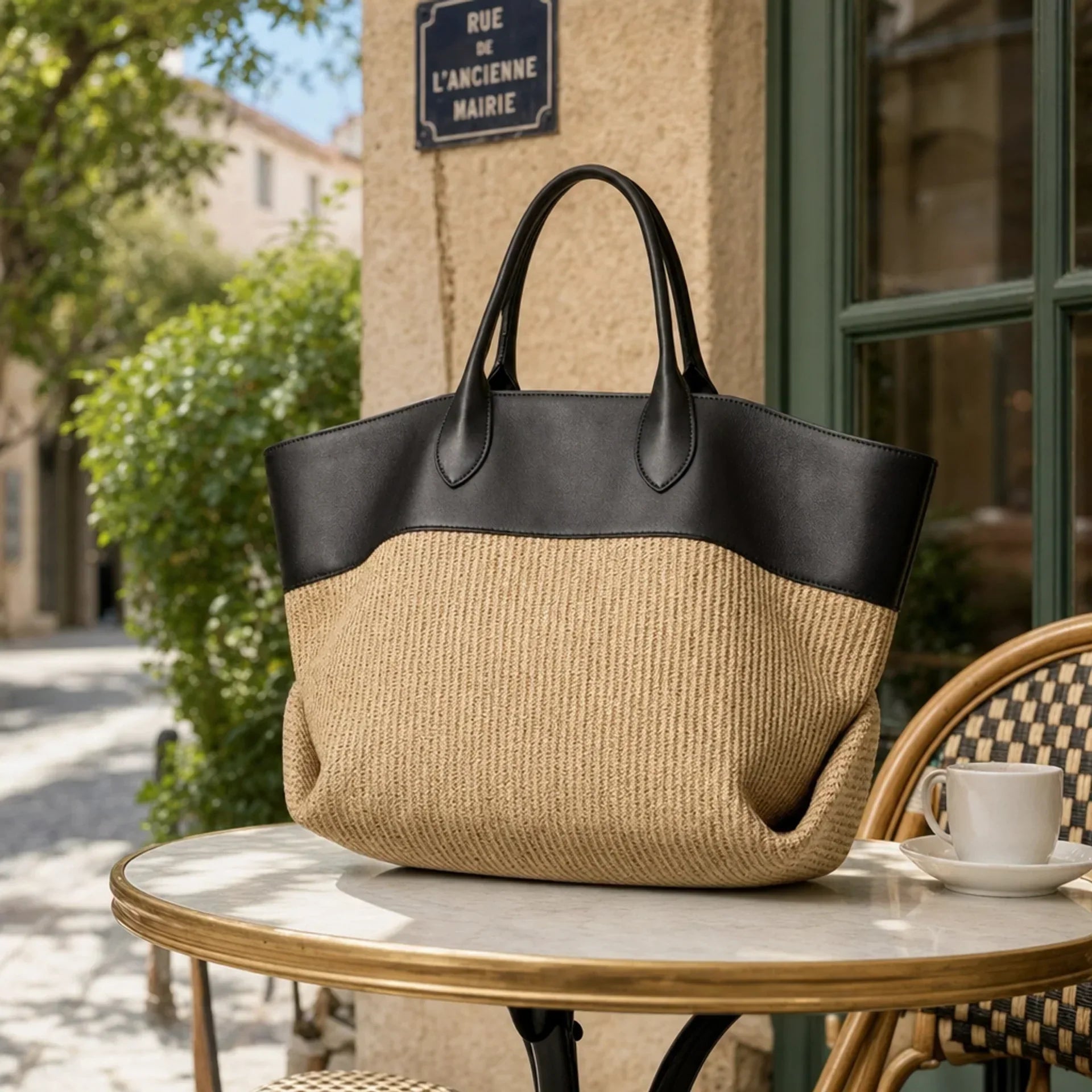 La Bolsa Tote Tejida a Rayas
