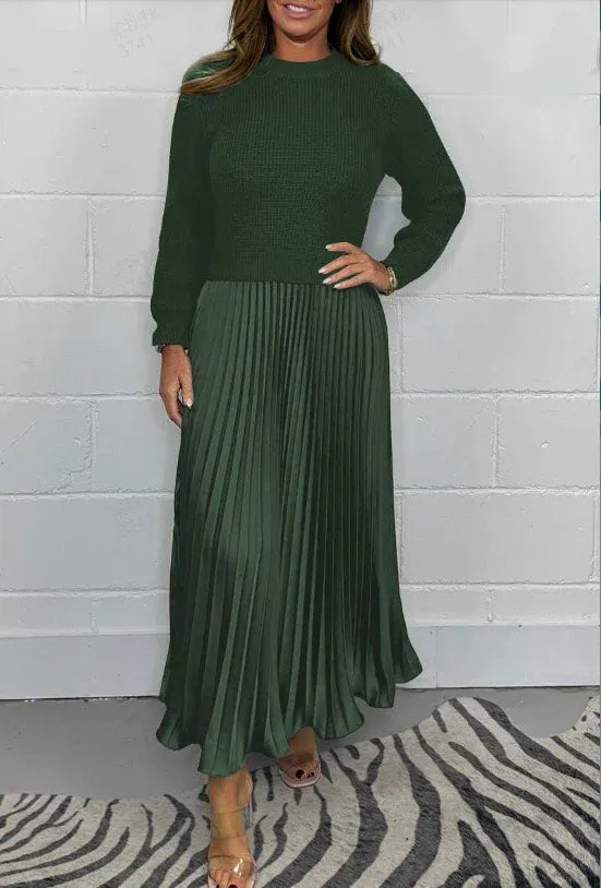 Claudia - Vestido maxi con jersey y falda plisada